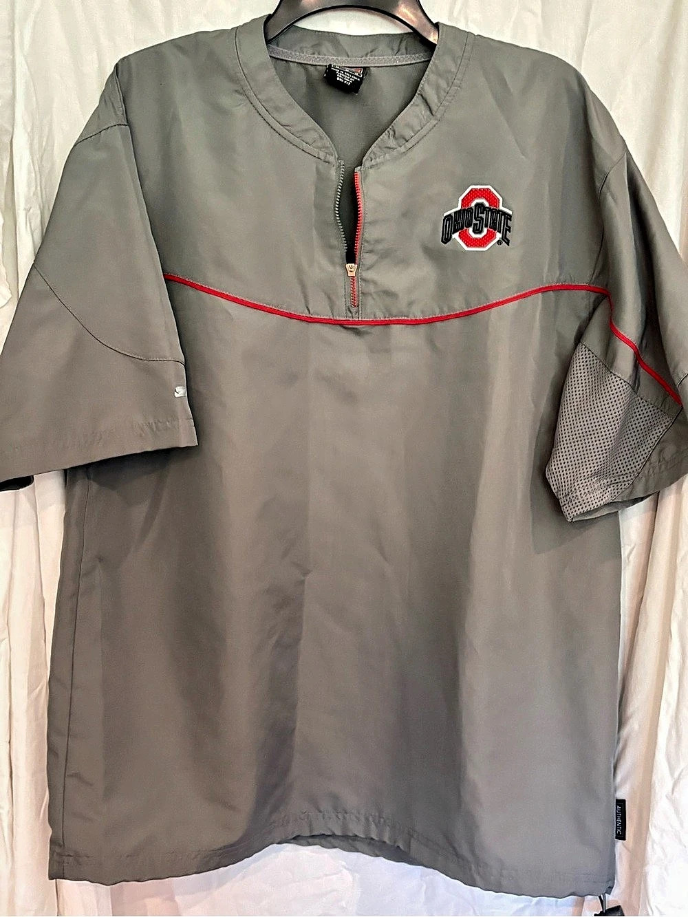 Nike Ohio State Buckeyes Short Sleeve Quarter-Zip Coaches Jacket Gray & Red Size
